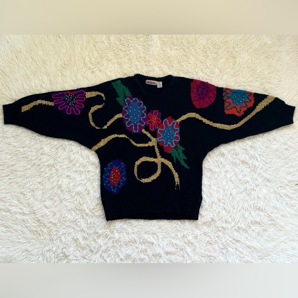 Vintage Kocal colorful Art to Wear 80’s Dolman sleeve sweater Medium